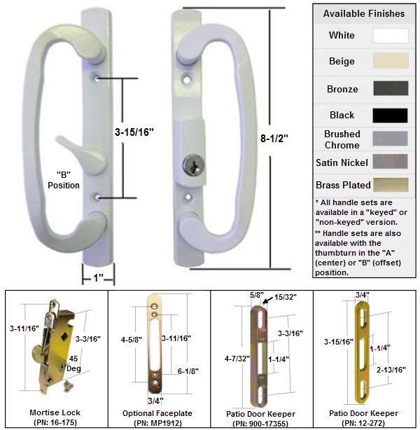 Sliding Glass Patio Door Hardware: Mortise Locks, Handles Sets, Pulls | 245WK175K