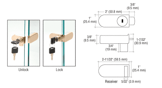 C.R. Laurence CRL Gold Plated No-Drill Showcase Lock | 255GP