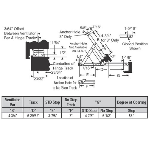 TechnologyLK STB Casement Hinge, 4-Bar, Steel, Standard Duty, 12&quot; | 2812107