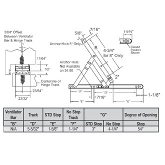 TechnologyLK STB Casement Hinge, 4-Bar, Steel, Standard Duty, 8&quot; | 288103