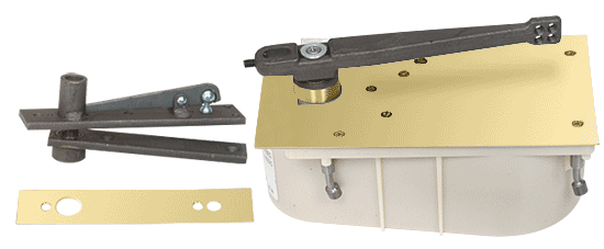 C.R. Laurence CRL Rixson Model 28 Center-Hung 90 Degree Selective Hold-Open Floor Mounted Closer - Complete Package - Polished Brass - Right Hand | 2890SH0RHPB