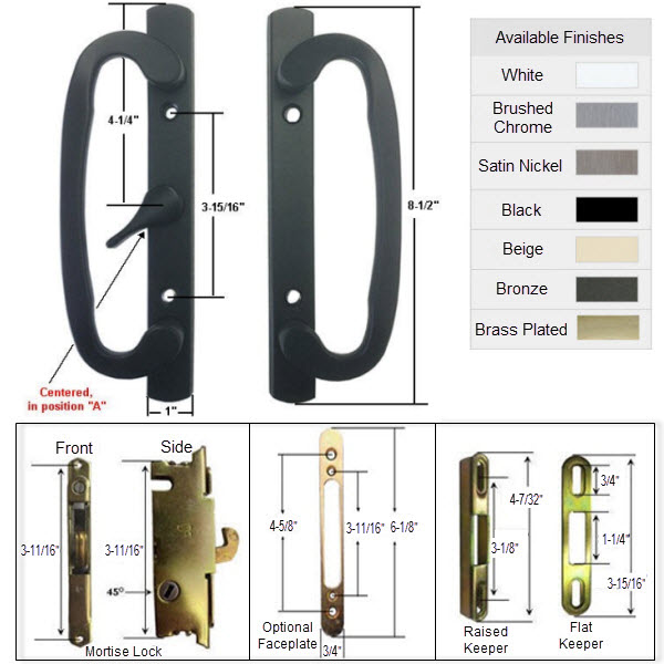 Sliding Glass Patio Door Handle Kit with Mortise Lock and Keepers, A-Position | 291B175K