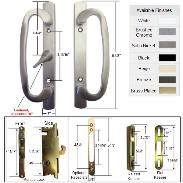 Sliding Glass Patio Door Handle Kit with Mortise Lock and Keepers, A-Position | 291BC175K