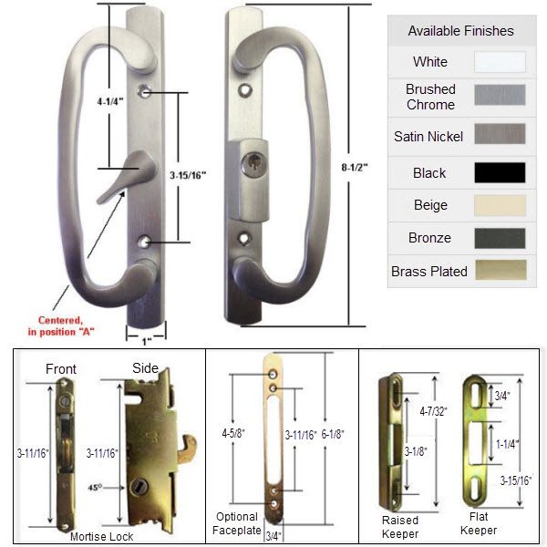 Sliding Glass Patio Door Handle Kit with Mortise Lock and Keepers, A-Position | 291BCK175K