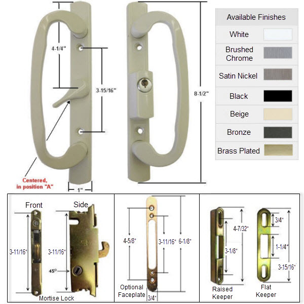 Sliding Glass Patio Door Handle Kit with Mortise Lock and Keepers, A-Position | 291BGK175K