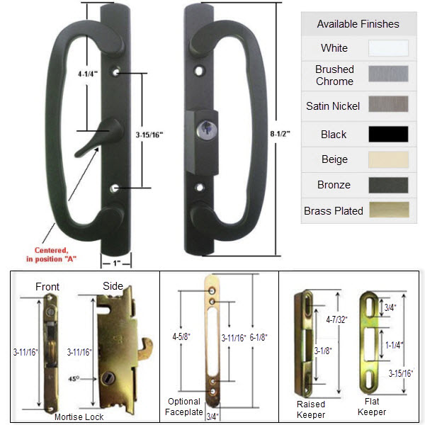 Sliding Glass Patio Door Handle Kit with Mortise Lock and Keepers, A-Position | 291BK175K