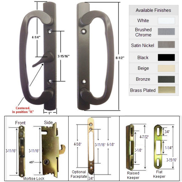 Sliding Glass Patio Door Handle Kit with Mortise Lock and Keepers, A-Position | 291BZ175K