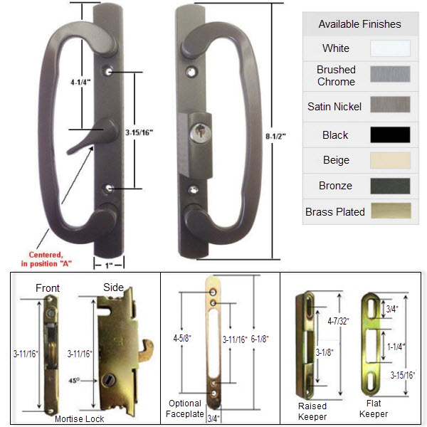 Sliding Glass Patio Door Handle Kit with Mortise Lock and Keepers, A-Position | 291BZK175K