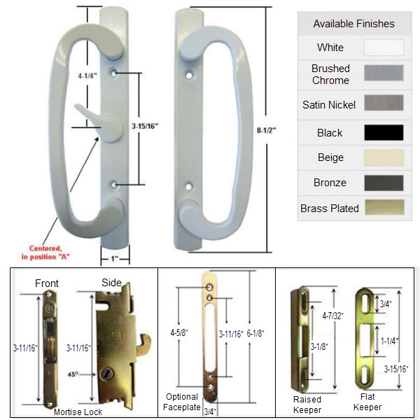 Sliding Glass Patio Door Handle Kit with Mortise Lock and Keepers, A-Position | 291W175K