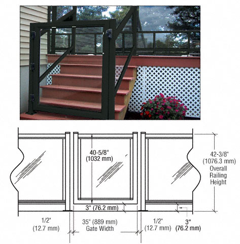 C.R. Laurence CRL Matte Black 36&quot; 200 Series Aluminum Railing System Gate for 1/4&quot; to 3/8&quot; Glass | 2GG3642BL