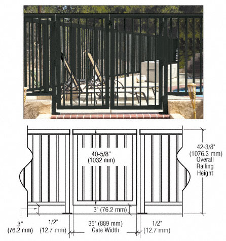 C.R. Laurence CRL Matte Black 36&quot; 200 Series Aluminum Railing System Gate With Picket for 1/4&quot; to 3/8&quot; Glass | 2PG3642BL