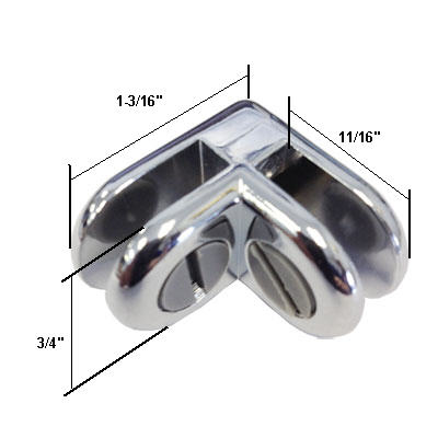 Chrome 2-Way Metal Glass Display Connector for 1/8&quot;, 3/16&quot; and 7/32&quot; Glass | MG9002C