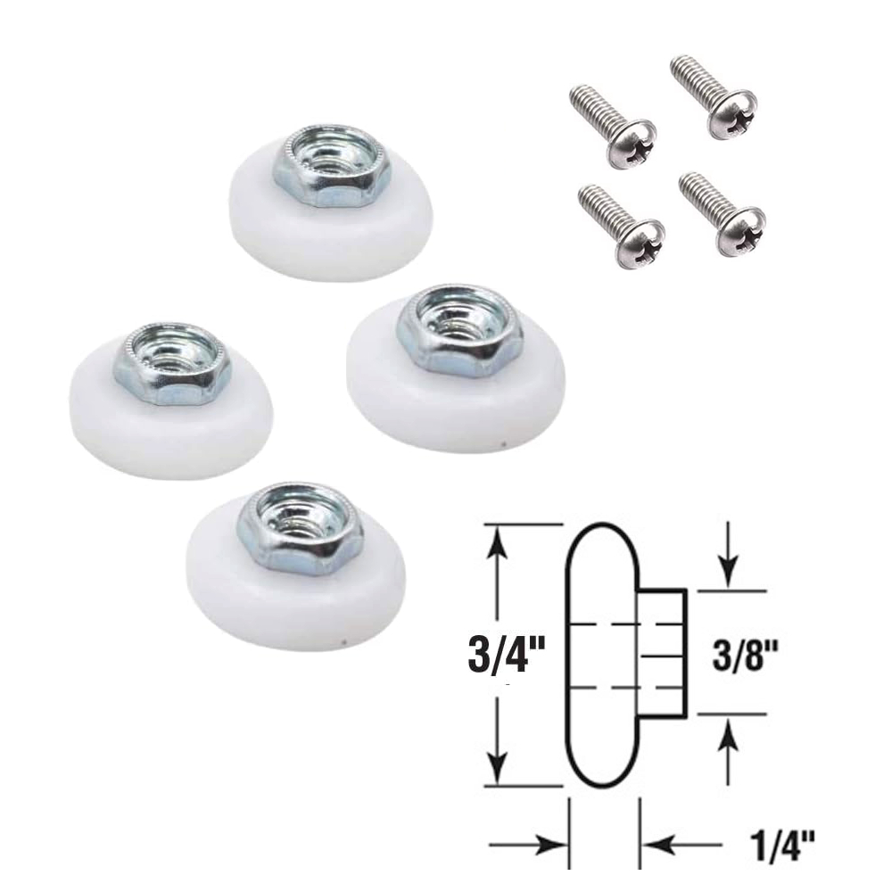 Sliding Tub and Shower Door Replacement Rollers, Black, 3/4&quot; Oval, B.B.; Threaded Hex Hub - 4 Pack  | SDRB004