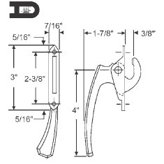 TechnologyLK STB Casement Window Locking Handle, Aluminum, 2-3/8&quot; Screw Holes | 3456