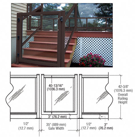 C.R. Laurence CRL Matte Bronze 36&quot; 350 Series Aluminum Railing System Gate for 1/4&quot; to 3/8&quot; Glass | 35GG3642BRZ