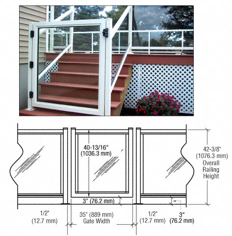 C.R. Laurence CRL Sky White 36&quot; 350 Series Aluminum Railing System Gate for 1/4&quot; to 3/8&quot; Glass | 35GG3642W