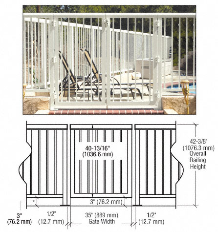 C.R. Laurence CRL Oyster White 36&quot; 350 Series Aluminum Railing System Gate With Picket for 1/4&quot; to 3/8&quot; Glass | 35PG36420W