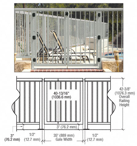 C.R. Laurence CRL Agate Gray 36&quot; 350 Series Aluminum Railing System Gate With Picket for 1/4&quot; to 3/8&quot; Glass | 35PG3642AGY