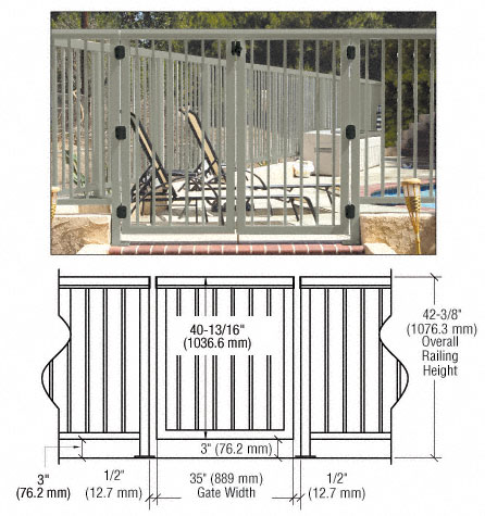 C.R. Laurence CRL Beige Gray 36&quot; 350 Series Aluminum Railing System Gate With Picket for 1/4&quot; to 3/8&quot; Glass | 35PG3642BGY