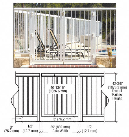 C.R. Laurence CRL Sky White 36&quot; 350 Series Aluminum Railing System Gate With Picket for 1/4&quot; to 3/8&quot; Glass | 35PG3642W