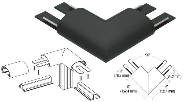 C.R. Laurence CRL Matte Black 350 Series Top Cap 90 Degree Corner | 35TRHBL