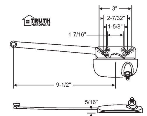Ellipse Style Left Hand White 9-1/2&quot; Sill Mounted Single Arm Operators | 361283E