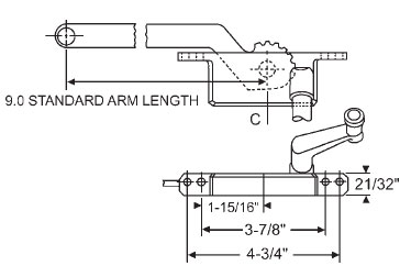 TechnologyLK STB Casement Window Operator, Right Hand, Face Mount, Aluminum, 9&quot; Long Arm | 36142AL9