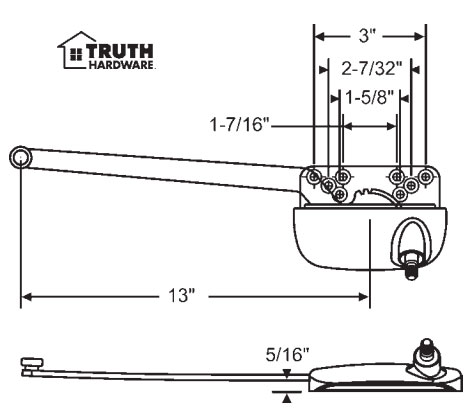 Ellipse Style Left Hand White 13-1/2&quot; Sill Mounted Single Arm Operators | 361523E