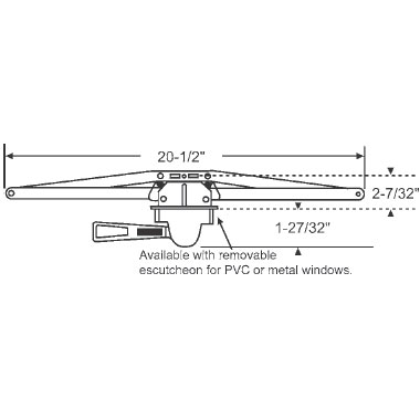 TechnologyLK STB Awning Window Operator, Right Hand, Single Pull Lever, Bronze, 20-1/2&quot; Arms, 1-27/32&quot; Escutcheon Projection | 361581