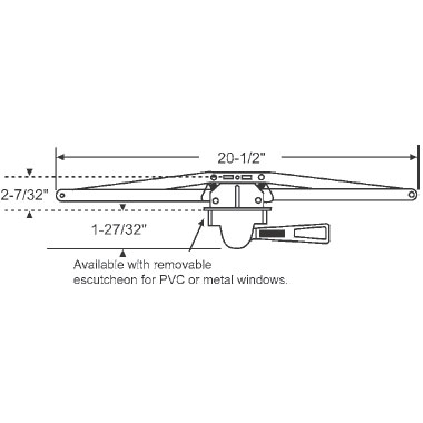 TechnologyLK STB Awning Window Operator, Left Hand, Single Pull Lever, Gold, 20-1/2&quot; Arms, 1-27/32&quot; Escutcheon Projection | 361592