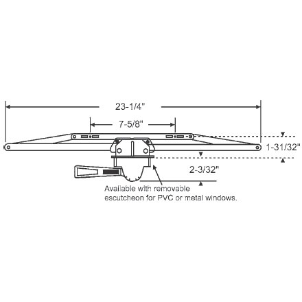TechnologyLK STB Awning Window Operator, Right Hand, Single Pull Lever, Bronze, 23-1/4&quot; Arms, 2-3/32&quot; Escutcheon Projection | 361661