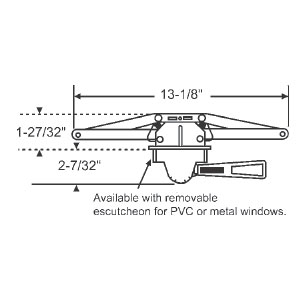 TechnologyLK STB Awning Window Operator, Left Hand, Single Pull Lever, White, 13-1/8&quot; Arms, 2-7/32&quot; Escutcheon Projection   | 361693