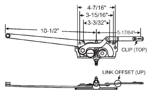 TechnologyLK STB Casement Window Operator, Left Hand, Mechanism Only, 10-1/2&quot; &amp; 5-17/64&quot; Arms, Link Offset Up, Clip on Top | 36173