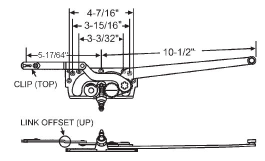 TechnologyLK STB Casement Window Operator, Right Hand, Mechanism Only, 10-1/2&quot; &amp; 5-17/64&quot; Arms, Link Offset Up, Clip on Top | 36174