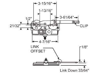 TechnologyLK STB Casement Window Operator, Left Hand, Mechanism Only, Dyad, Link Offset Down, Clip on Top | 36177