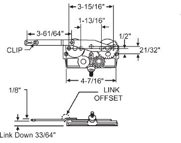 TechnologyLK STB Casement Window Operator, Right Hand, Mechanism Only, Dyad, Link Offset Down, Clip on Top | 36178