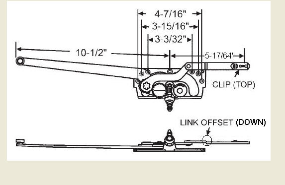 TechnologyLK STB Casement Window Operator, Left Hand, Mechanism Only, 10-1/2&quot; &amp; 5-17/64&quot; Arms, Link Offset Down, Clip on Top | 36192