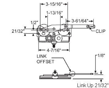 TechnologyLK STB Casement Window Operator, Left Hand, Mechanism Only, Dyad, Link Offset Up, Clip on Top | 36193