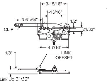 TechnologyLK STB Casement Window Operator, Right Hand, Mechanism Only, Dyad, Link Offset Up, Clip on Top | 36194