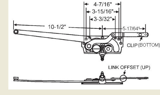 TechnologyLK STB Casement Window Operator, Left Hand, Mechanism Only, 10-1/2&quot; &amp; 5-17/64&quot; Arms, Link Offset Up, Clip on Bottom | 36195