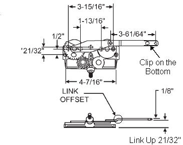 TechnologyLK STB Casement Window Operator, Left Hand, Mechanism Only, Dyad, Link Offset Up, Clip on Bottom | 36197