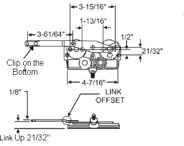 TechnologyLK STB Casement Window Operator, Right Hand, Mechanism Only, Dyad, Link Offset Up, Clip on Bottom | 36198