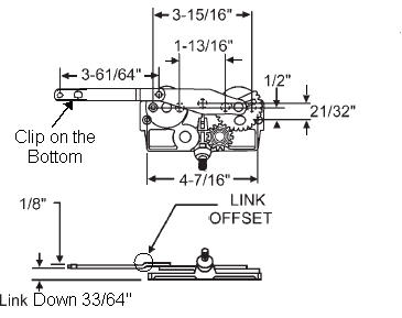 TechnologyLK STB Casement Window Operator, Right Hand, Mechanism Only, Dyad, Link Offset Down, Clip on Bottom | 36199