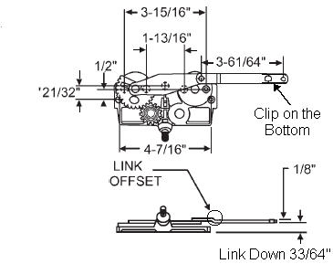 TechnologyLK STB Casement Window Operator, Left Hand, Mechanism Only, Dyad, Link Offset Down, Clip on Bottom | 36200