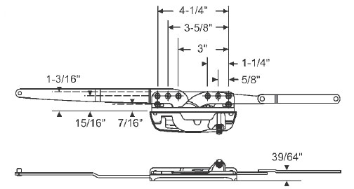 Sill Mounted Dual Arm Casement Operator With One Arm Split and 39/64&quot; offset | 36368EN