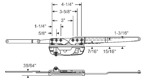 Sill Mounted Dual Arm Casement Operator With One Arm Split and 39/64&quot; offset | 36369EN