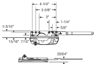 Right Hand Sill Mounted Dyad Casement Operator with a 39/64&quot; Single Bend Offset | 36371EN