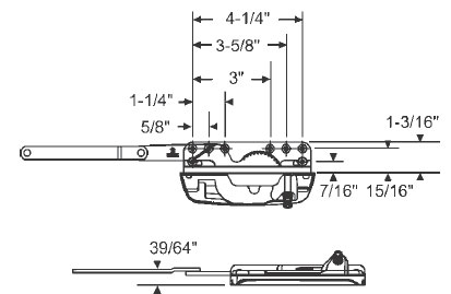 Right Hand Sill Mounted Dyad Casement Operator with a 39/64&quot; Single Bend Offset | 36372EN