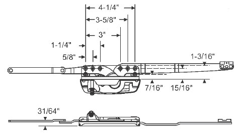 Sill Mounted Dual Arm Casement Operator With One Arm Split and 31/64&quot; offset | 36468EN