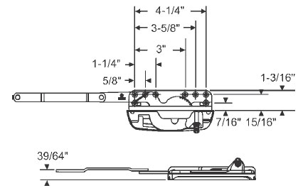 Right Hand Sill Mounted Dyad Casement Operator with a 39/64&quot; Double Bend Offset | 36471EN